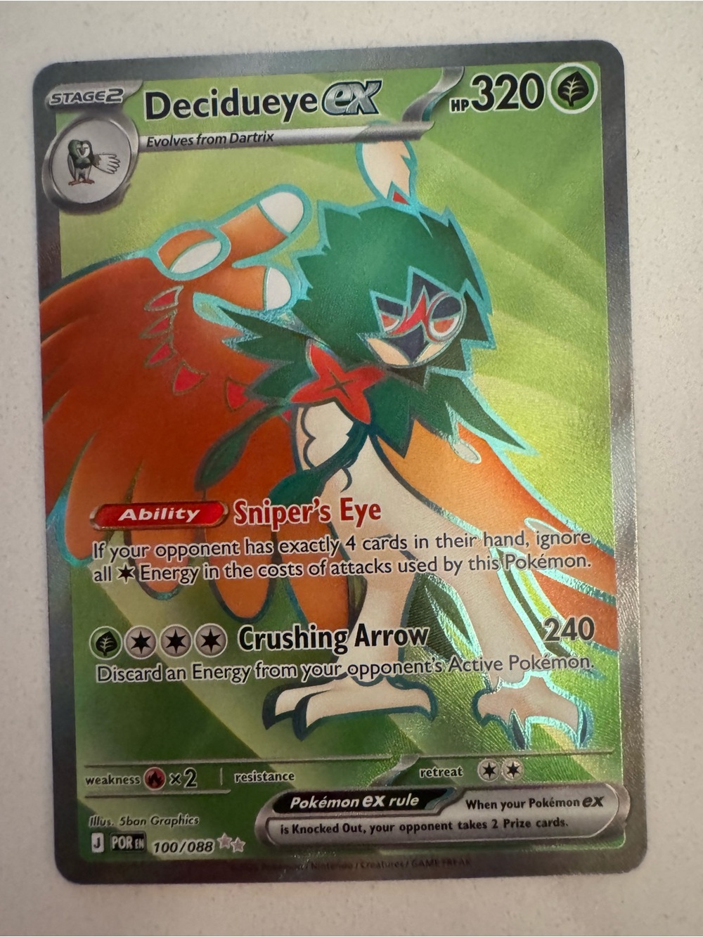 Pokemon Decidueye ex Green Orange Holo Trading Card